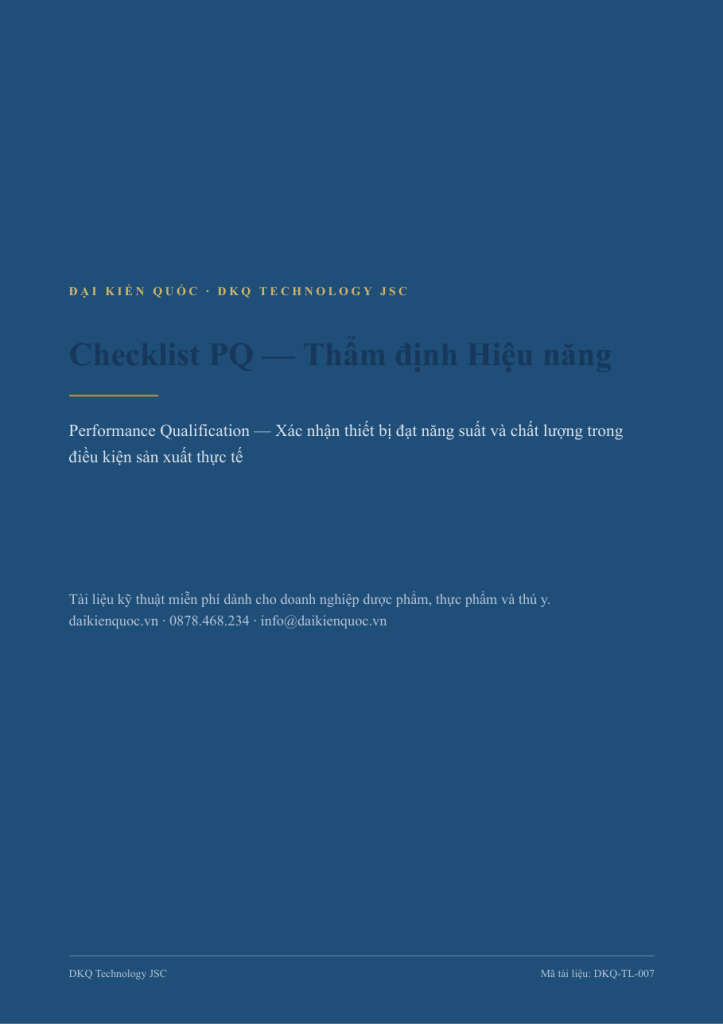 Checklist PQ — Thẩm định hiệu năng thiết bị — Performance Qualification