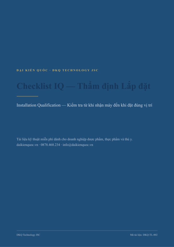 Checklist IQ — Thẩm định lắp đặt thiết bị — Installation Qualification