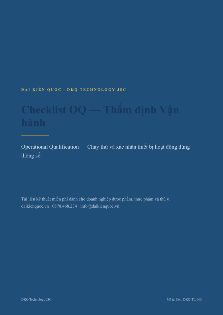 Checklist OQ — Thẩm định vận hành thiết bị — Operational Qualification